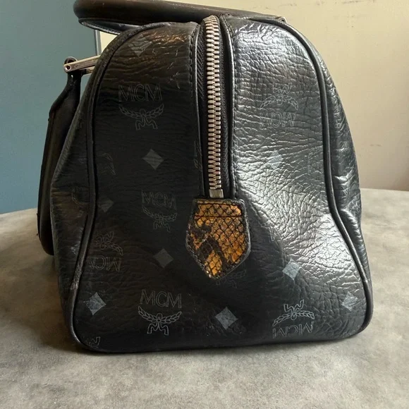 MCM Black Monogram Leather Satchel with Snakeskin and Lion Motif - Picture 5 of 9